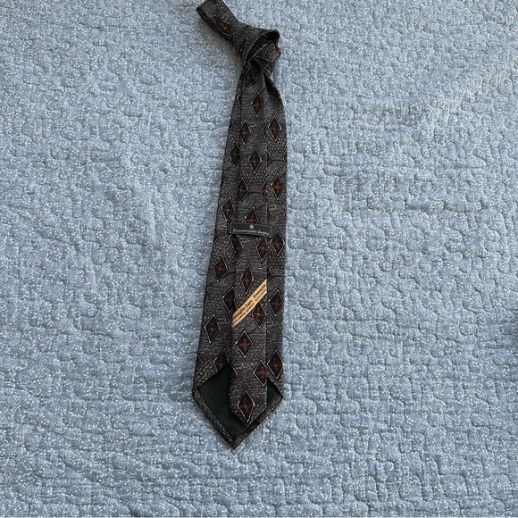 Ermenegildo Zegna Tie Gray & Brown Silk Made in Italy Formal Size 58” x 3.75” - Picture 5 of 10